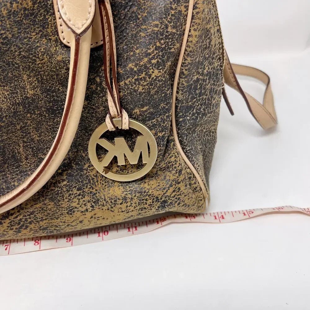Michael Kors Brown Ultra Distressed Satchel Leather Bag Zip Top Crossbody Strap - Picture 16 of 16